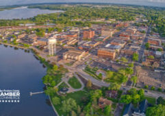 overhead shot of Downtown Albert Lea with the Chamber of Commerce logo on it